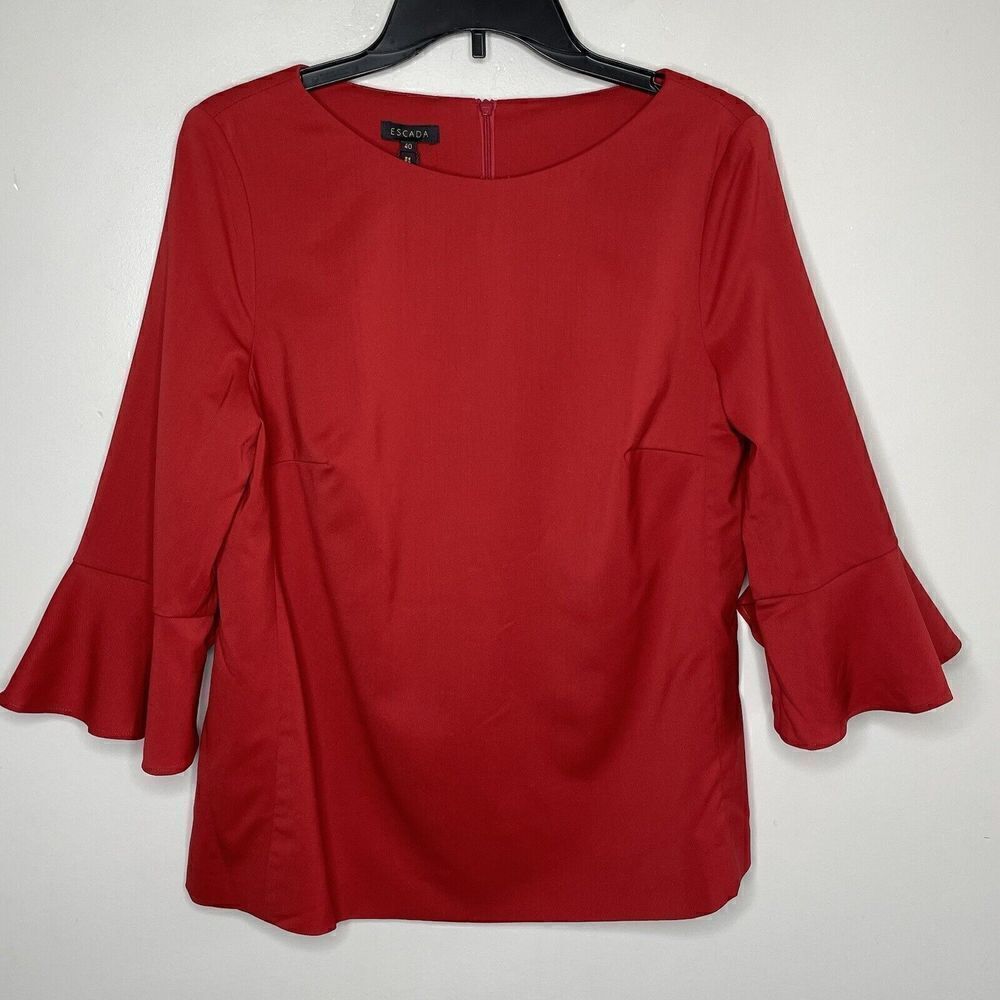 ESCADA Top Womens 40 US 10 Fitted Bell Sleeve NEW $795 Virgin Wool Blend Stretch